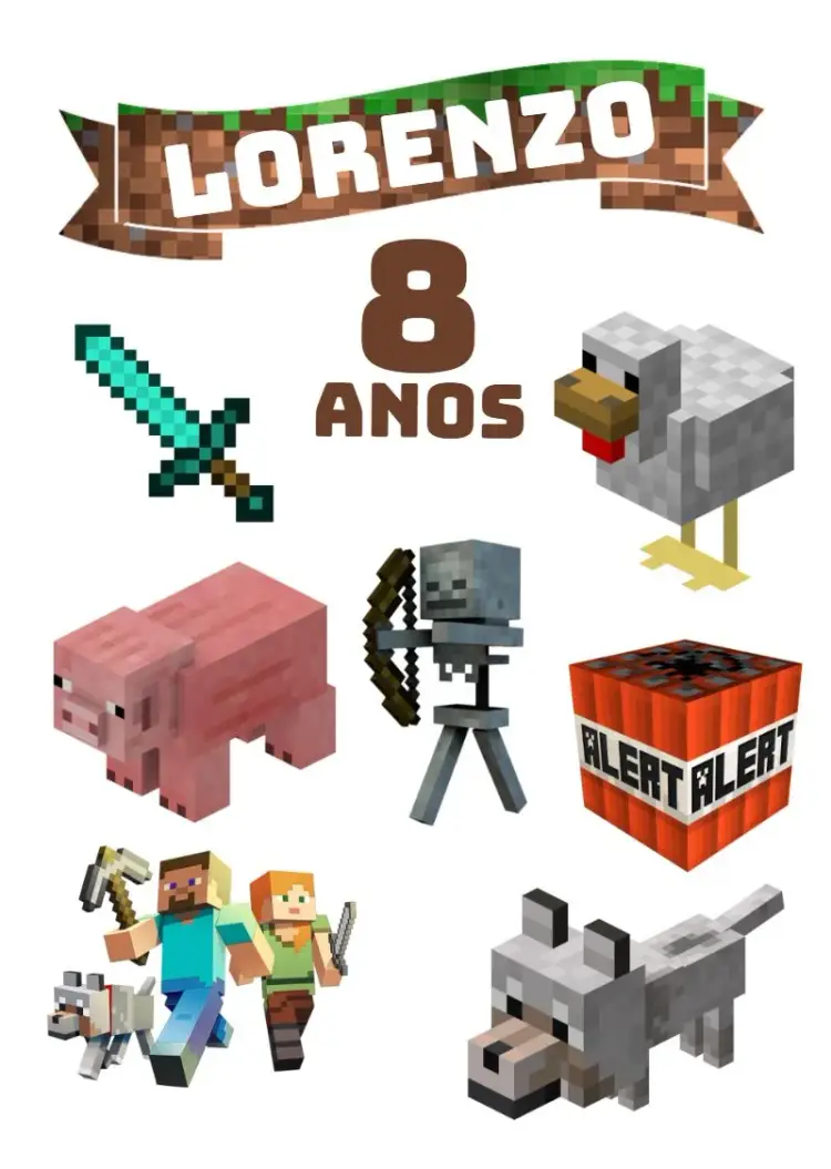 Invitación Topper de Pastel Minecraft Colorido editable y personalizable