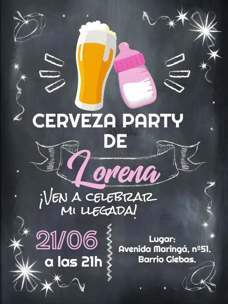 Invitación Baby Shower Chalkboard Diapers – tema Más buscados pizarra, rosa, negro, blanco, moderno, informal