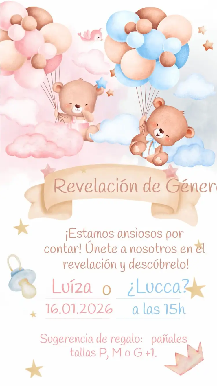Invitación Revelación de Ositos Osito – tema Revelación Bebé lindo, colorido, infantil, moderno, alegre