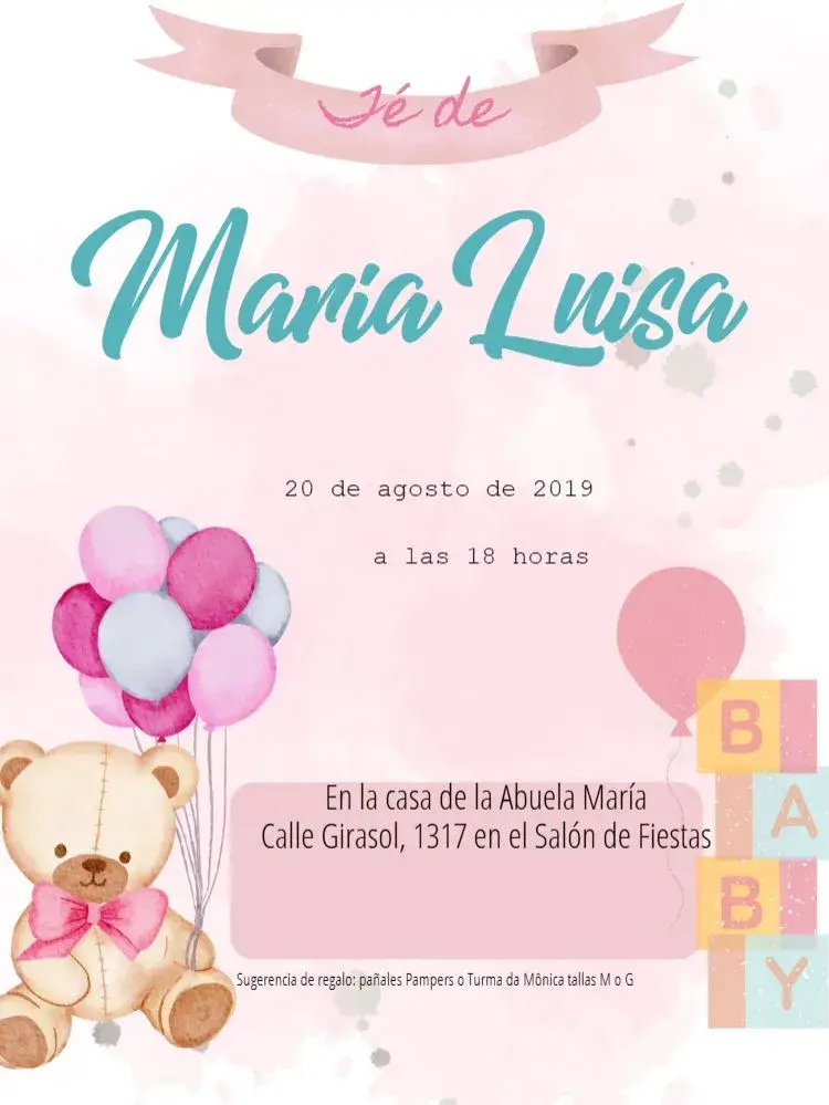 Invitación Baby Shower Osito y Globos Celebración