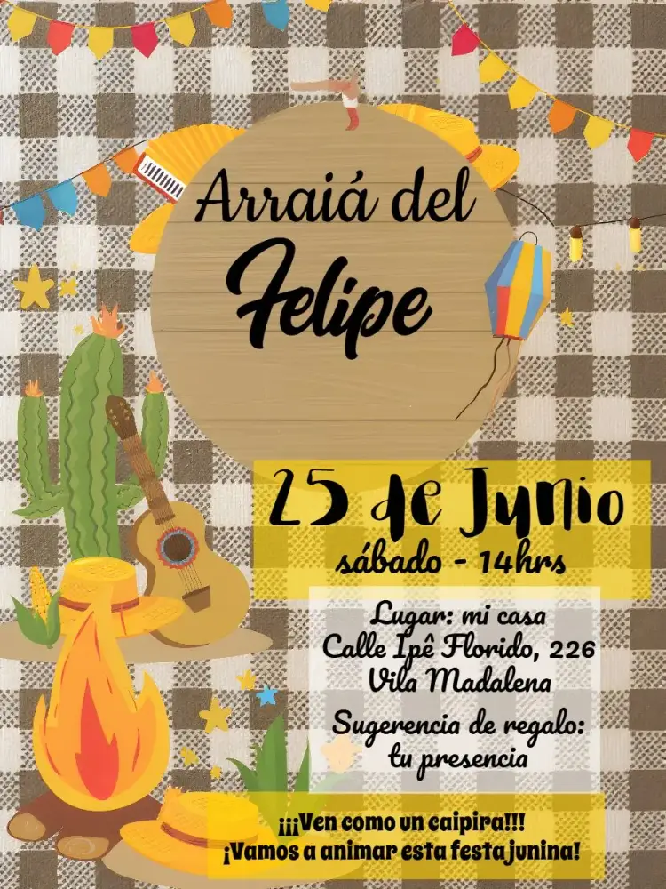 Invitación Arraiá Fiesta Junina Julina
