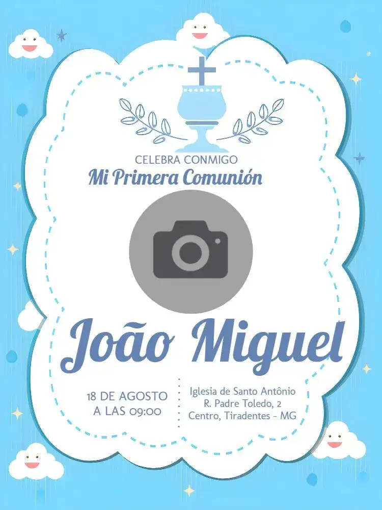 Invitación Primera Comunión Con Foto de Ángel – tema Primera Comunión azul, ángeles, delicado, infantil, moderno