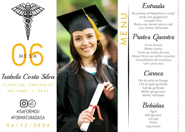 Invitación Menú Triángulo Graduación Ciencias Contables Con Foto de Graduación – tema Graduación moderno, triangular, elegante, sostenible, minimalista, académico