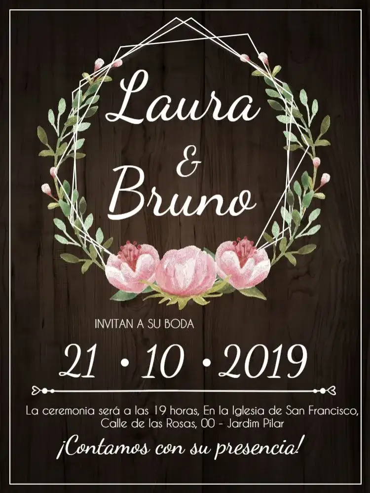 Invitación Boda Rústica Floral Moderna – tema Boda floral, rústico, moderno, elegante, madeira, primavera