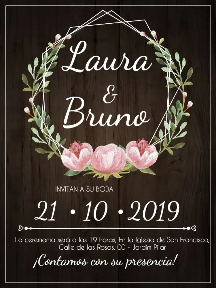 Invitación Boda Rústica Floral Moderna