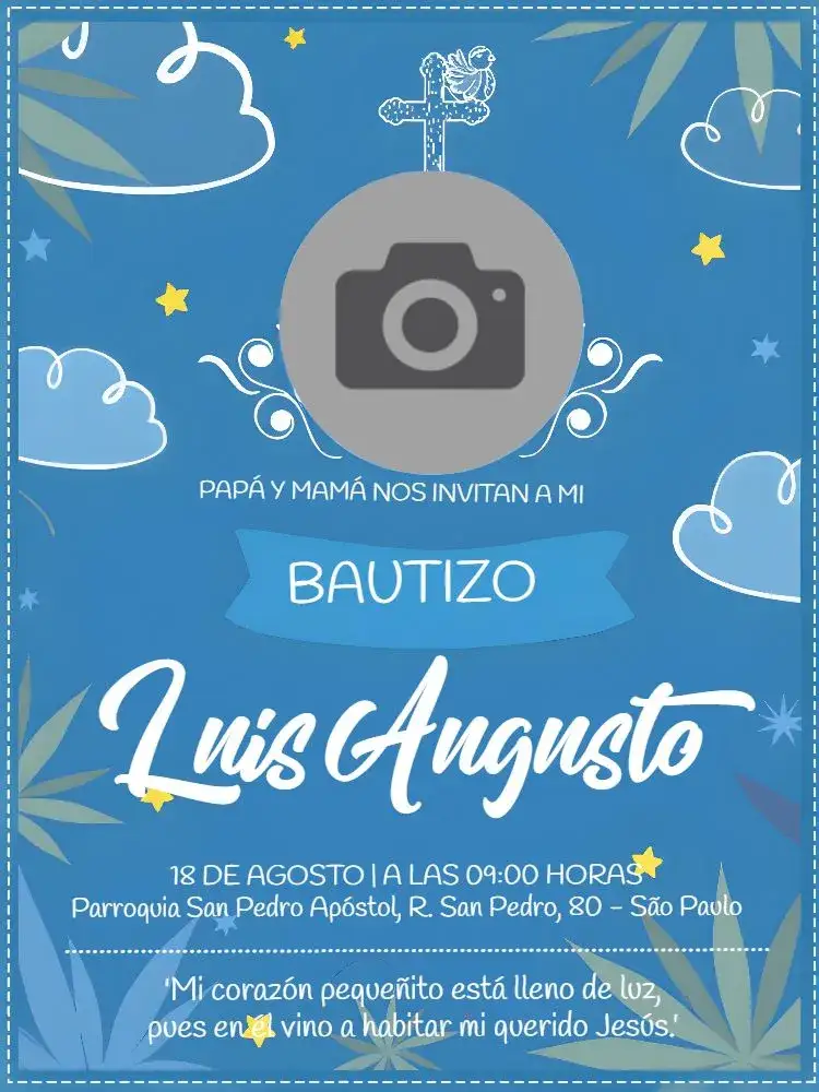 Invitación Bautizo Con Foto Bautismo – tema Bautismo azul, infantil, moderno, minimalista, fotográfico