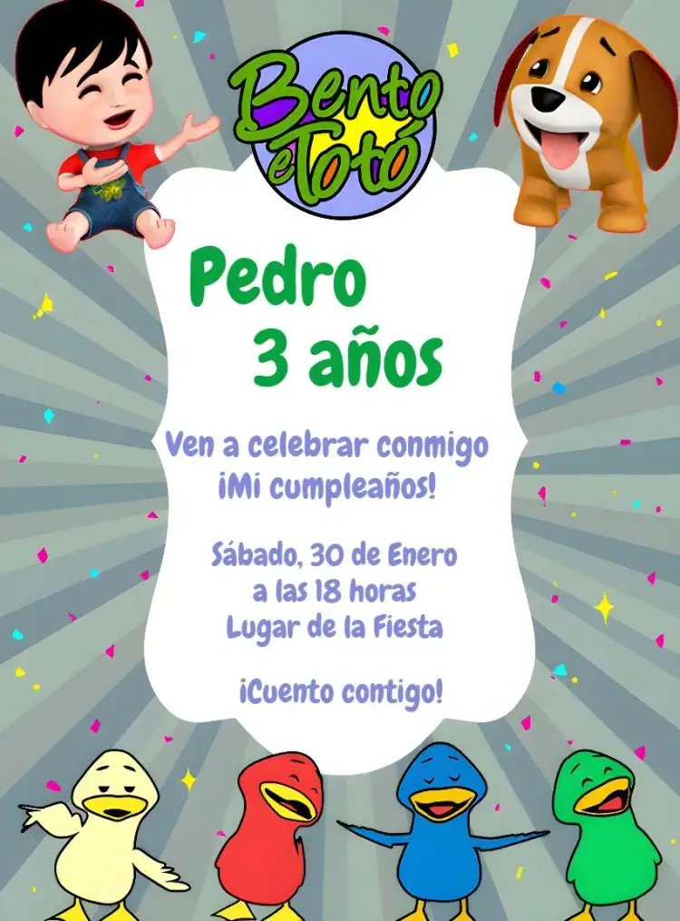 Invitación Bento Y Totó Infantil