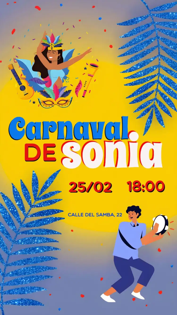 Invitación Carnaval Azul – tema Fechas Conmemorativas carnaval, colorido, divertido, jovial, brincalhón