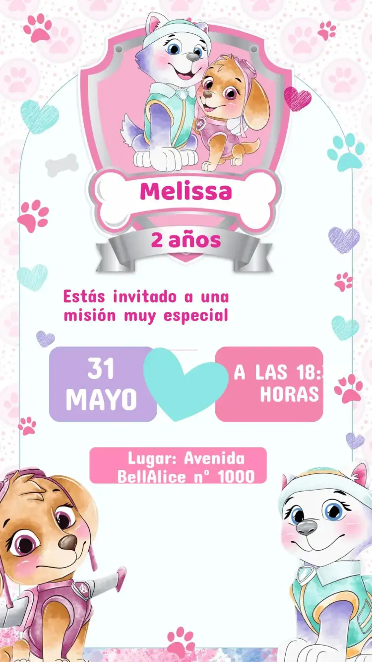 Invitación Invitación Cumpleaños Skye y Everest – tema Cumpleaños Infantil colorido, lúdico, temático, infantil, animado, aventura