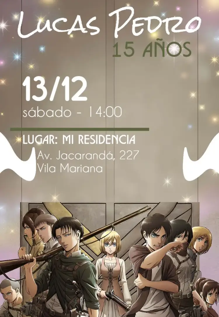 Invitación Ataque A Los Titanes Anime Animes – tema Cumpleaños Infantil anime, Japón, aventura, colorido, moderno