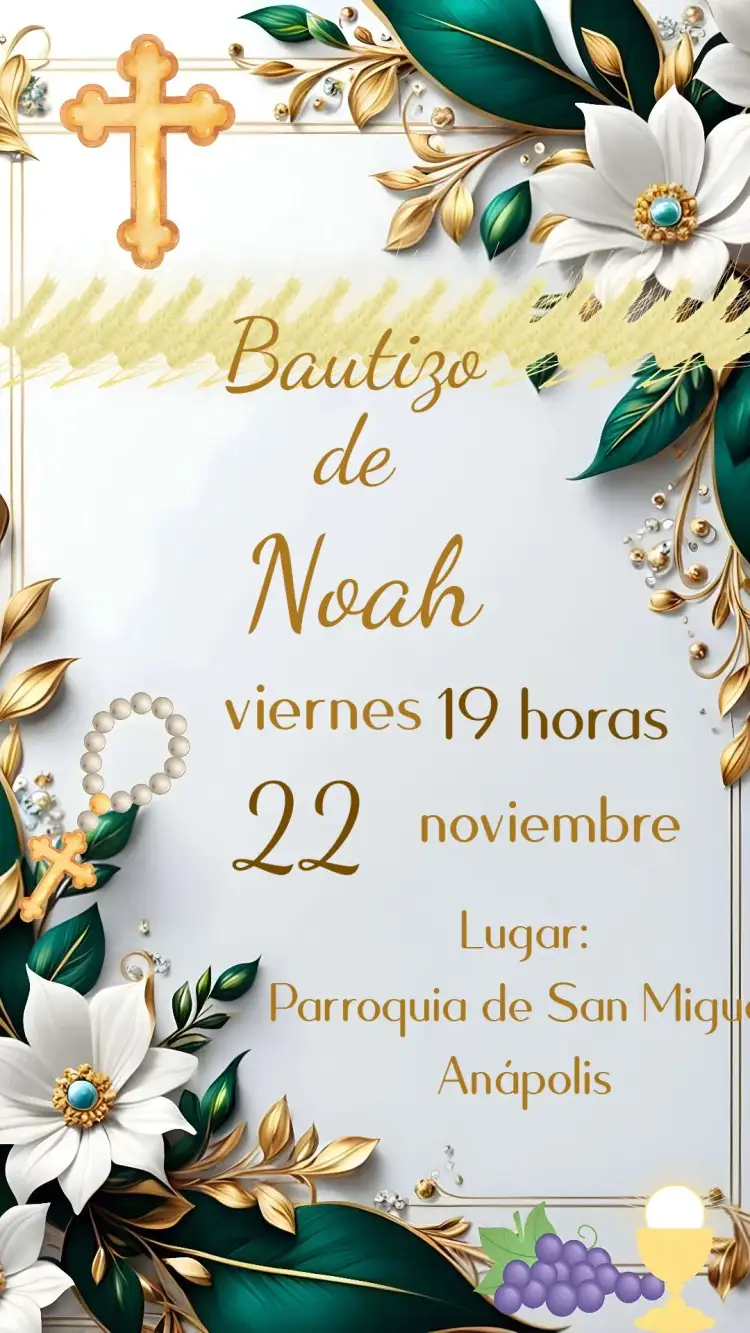 Invitación Bautismo – tema Bautismo delicado, pastel, moderno, infantil, floral, clásico