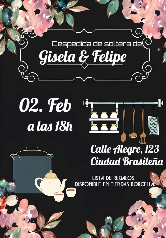 Invitación Despedida de soltera floral Lista – tema Despedida de Soltera floral, moderno, elegante, prazeroso, colorido