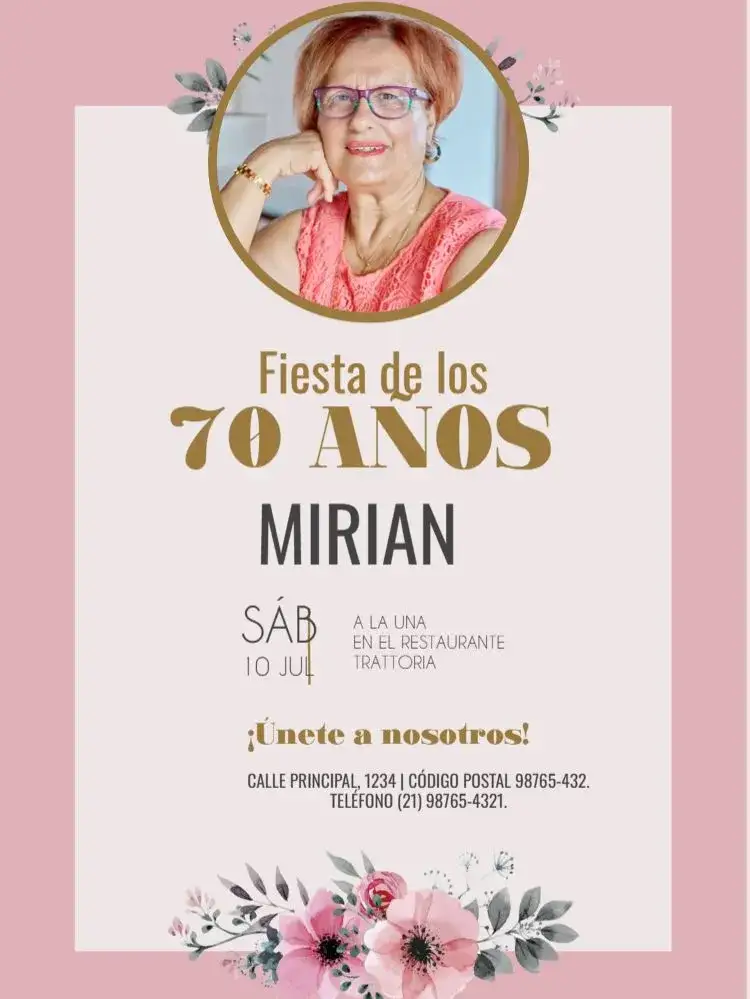 Invitación 70 Años Con Foto Claro – tema 15 años clásico, elegante, dorado, beige, minimalista
