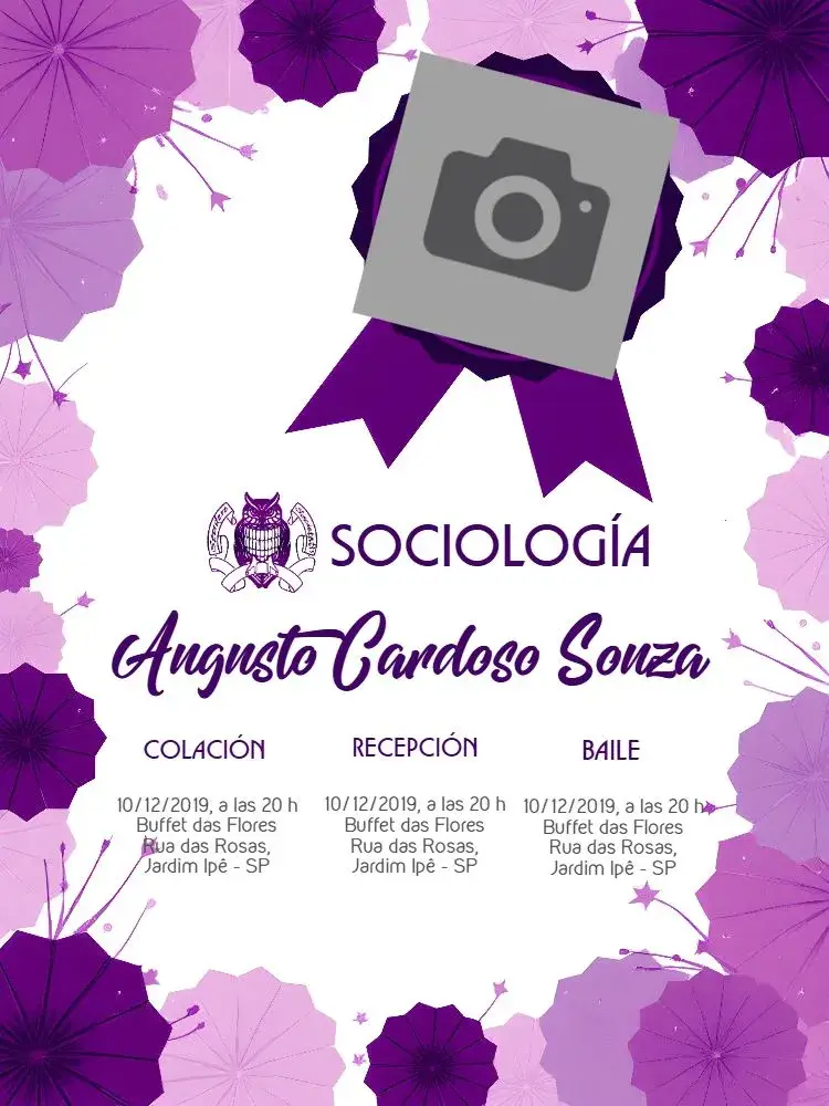 Invitación Graduación Sociología Con Foto Morado