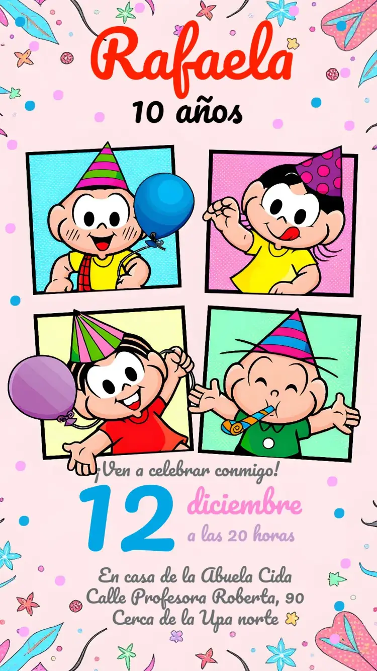 Invitación Turma De Mónica Mónica editable y personalizable