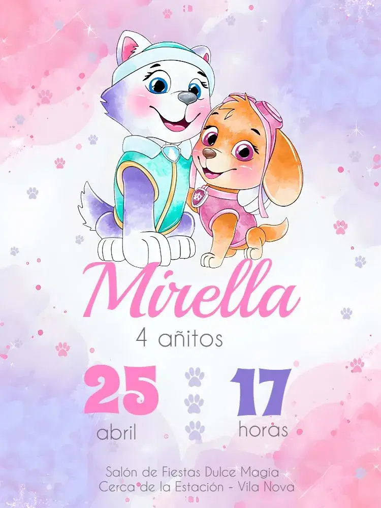 Invitación Skye Y Everest Patrulla Canina Flor