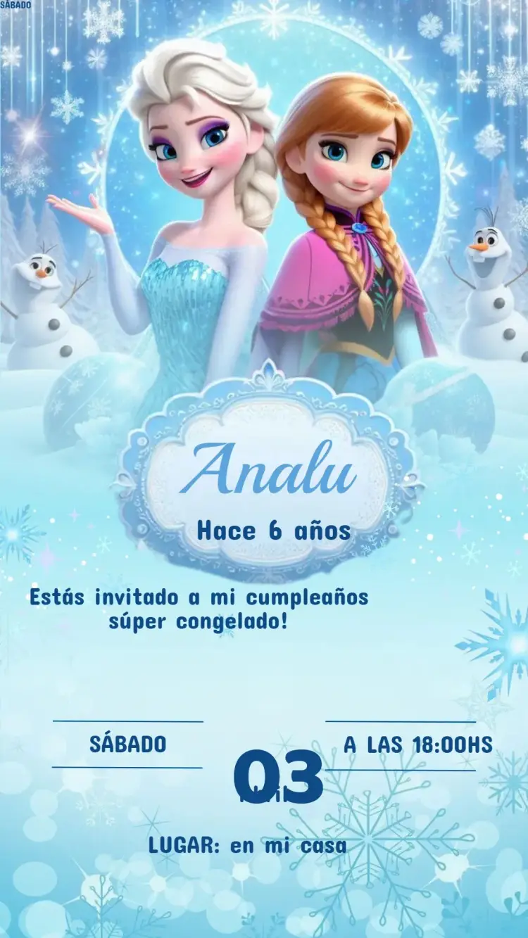 Invitación Invitación Cumpleaños Frozen editable y personalizable