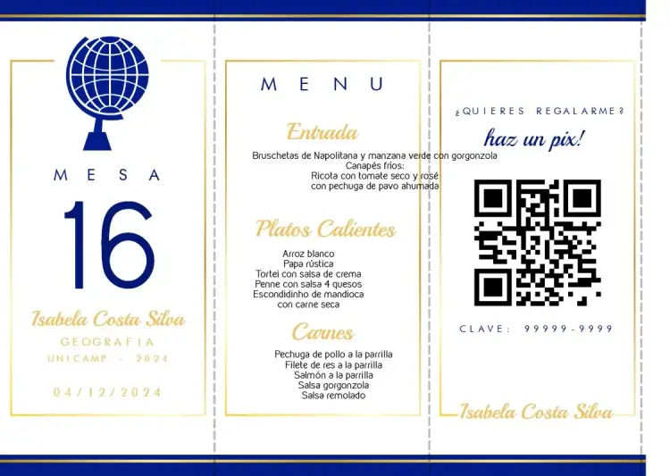 Invitación Menú Triángulo Graduación Geografía Geógrafo editable y personalizable