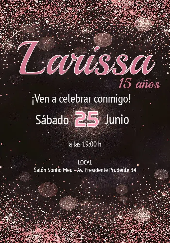 Invitación 15 Años Rosa – tema Cumpleaños moderno, elegante, vibrante, femenino, juvenil, romántico
