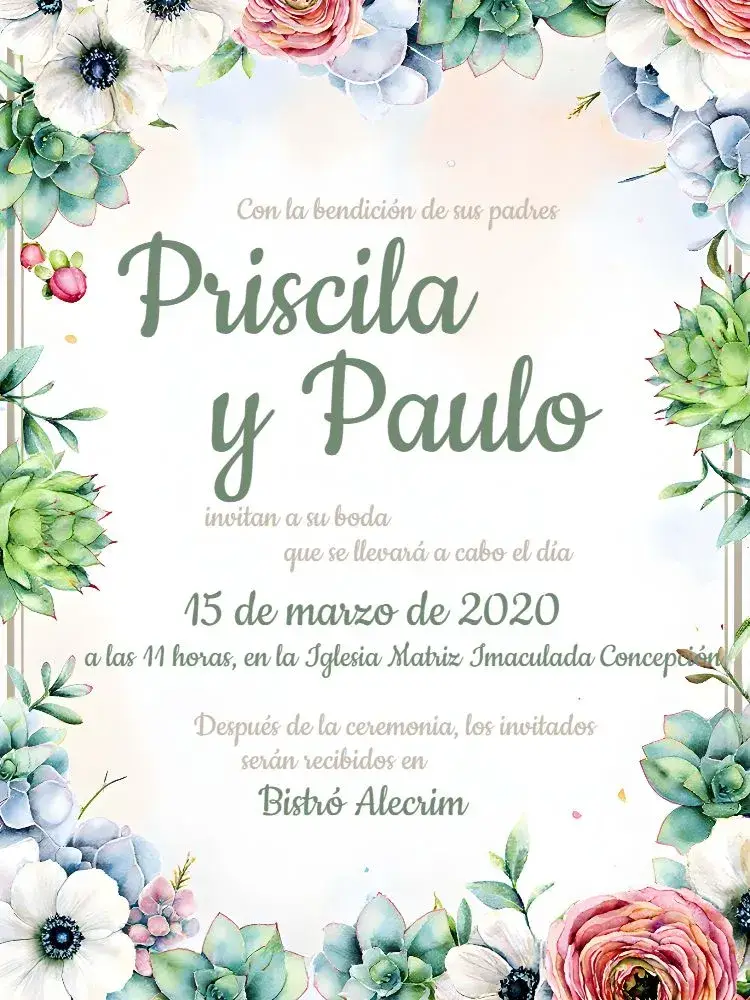 Invitación Boda Follaje - Verde Cactus