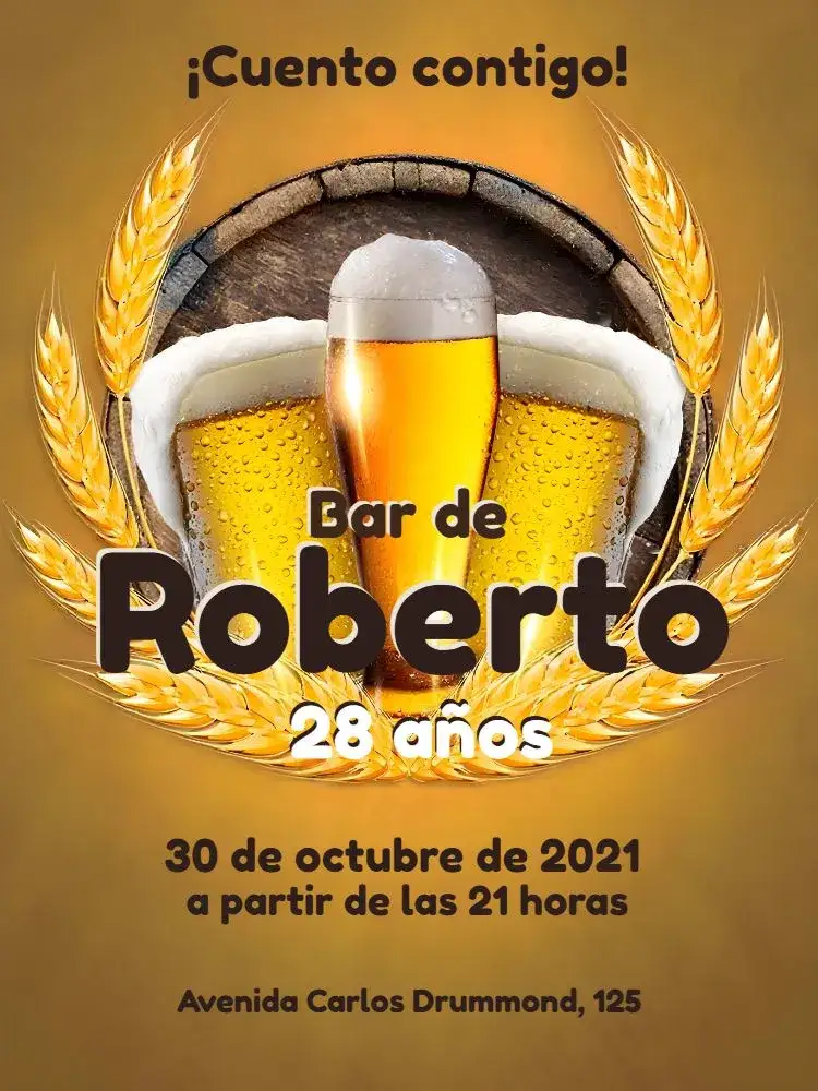 Invitación Bar Happy – tema Cumpleaños moderno, vibrante, descontraído, colorido, festivo
