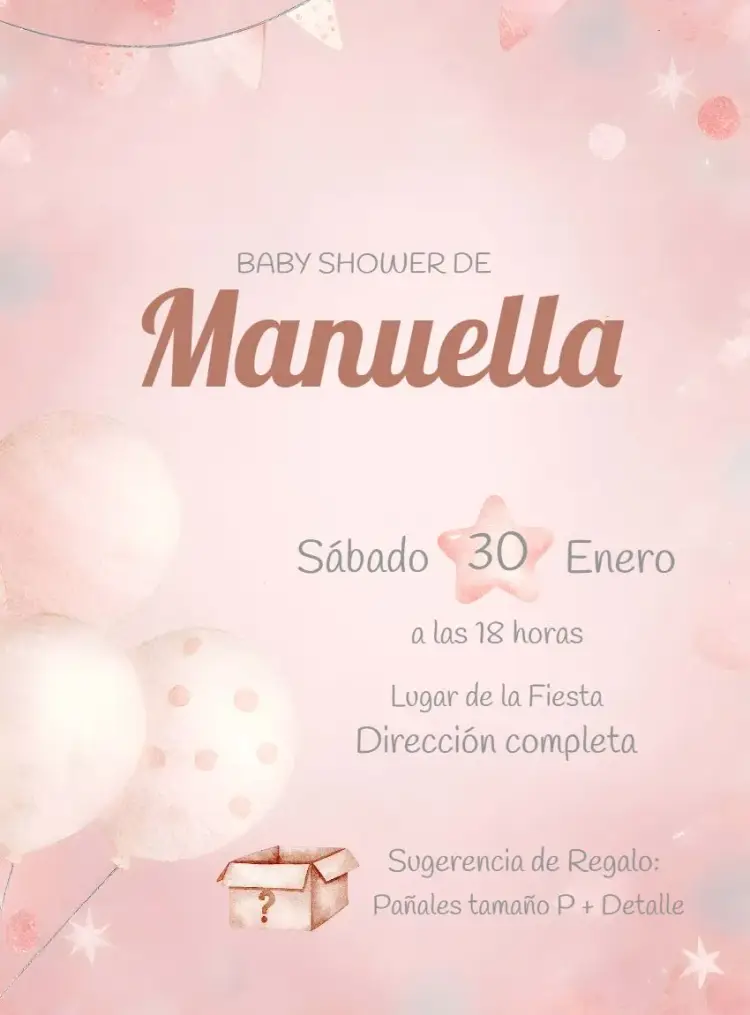 Invitación Baby Shower Acuarela Rosa Infantil