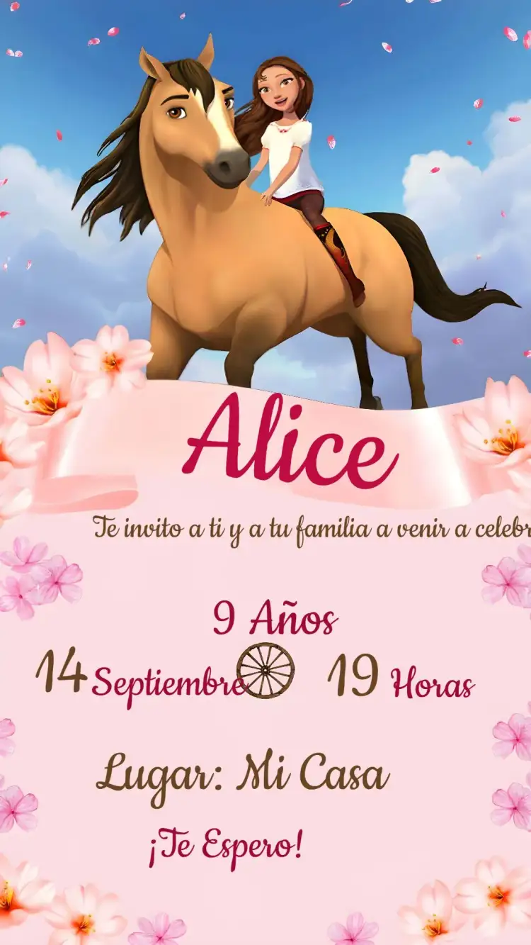 Invitación Spirit: La Niña Indomable – tema Más buscados colorido, acuarela, aventura, natural, infantil, romántico