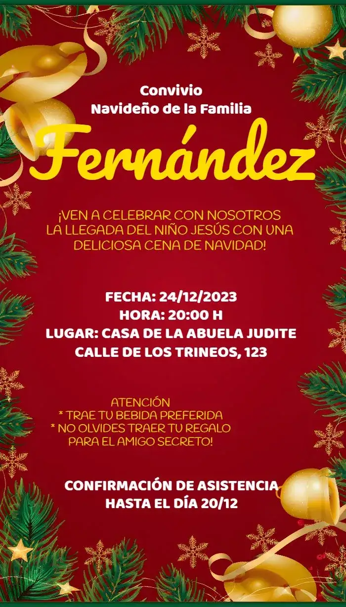 Invitación Celebración Navideña Fiesta – tema Fechas Conmemorativas rojo, festivo, navideño, alegre, colorido