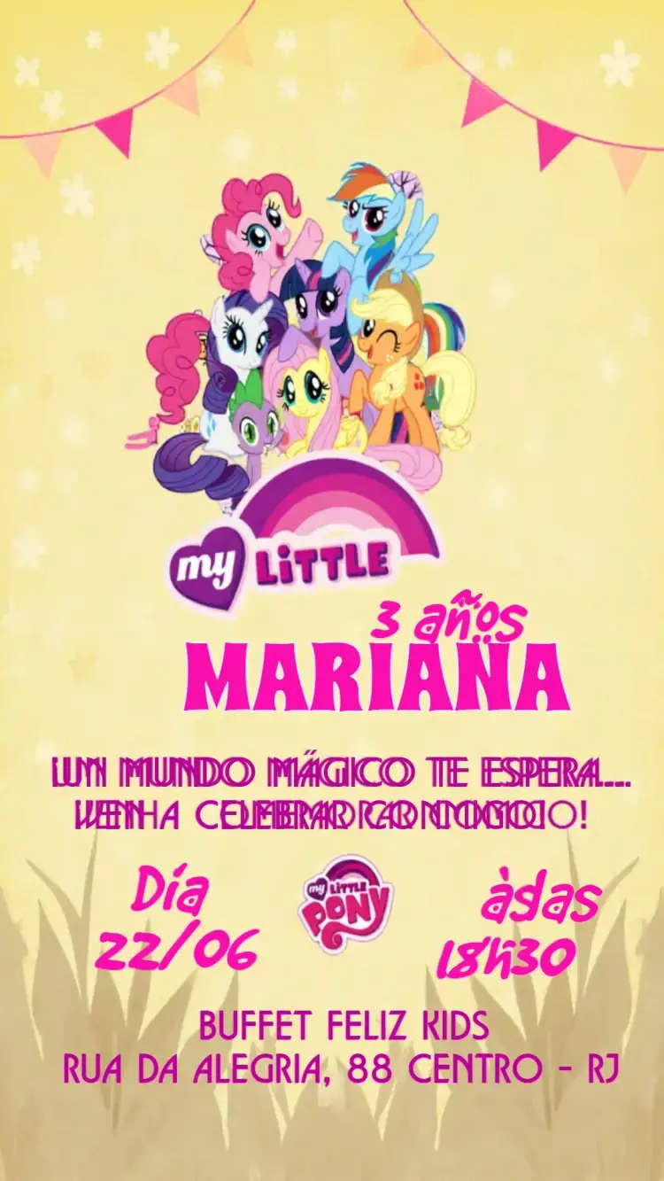 Invitación Mi Pequeño Pony Rosa
