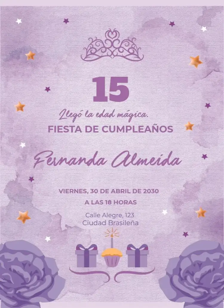 Invitación Flor Violeta – tema Cumpleaños floral, moderno, suave, elegante, delicado