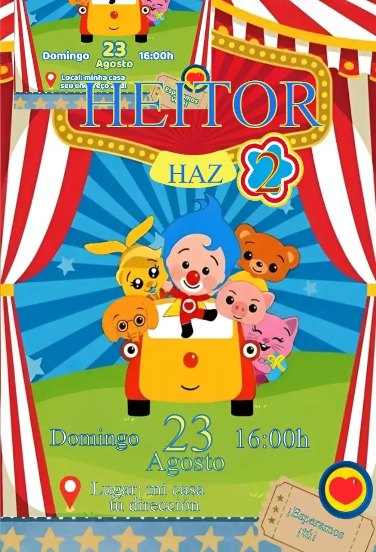 Invitación Plim Plim 1 – tema Tarjeta colorido, lúdico, divertido, infantil, temático, alegre