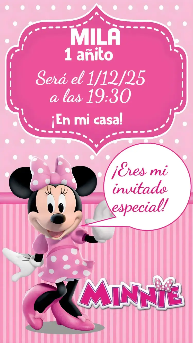 Invitación Minnie Rosa – tema Cumpleaños Infantil rosa, divertido, infantil, colorido, temático, lúdico