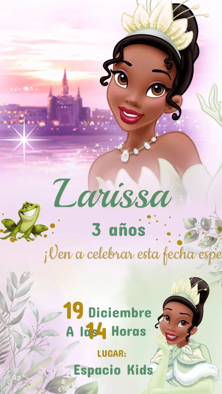 Invitación Cumpleaños Princesa Tiana y el sapo