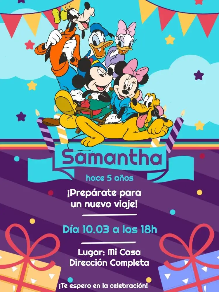 Invitación Turma Del Mickey Mouse Morado editable y personalizable