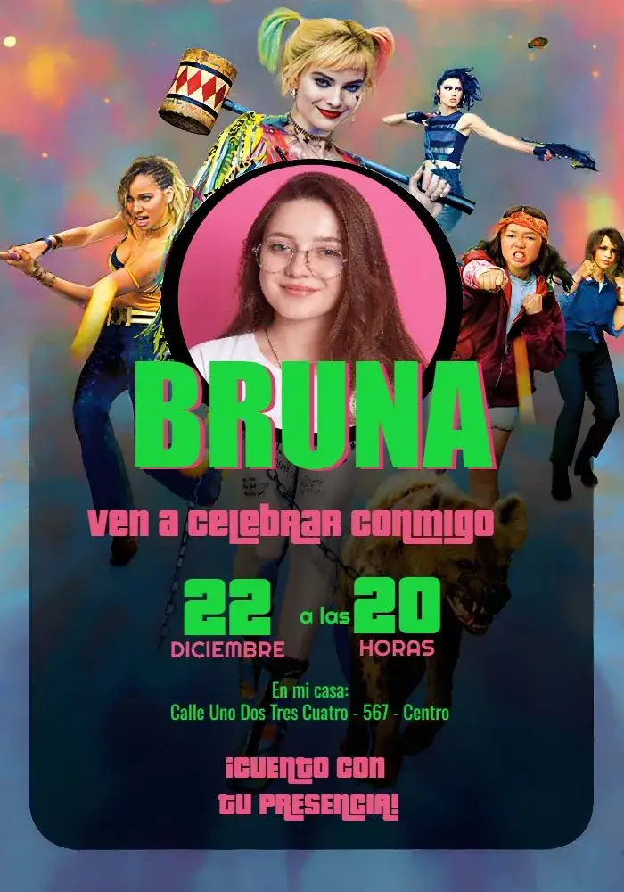 Invitación Arlequina Con Foto Héroes