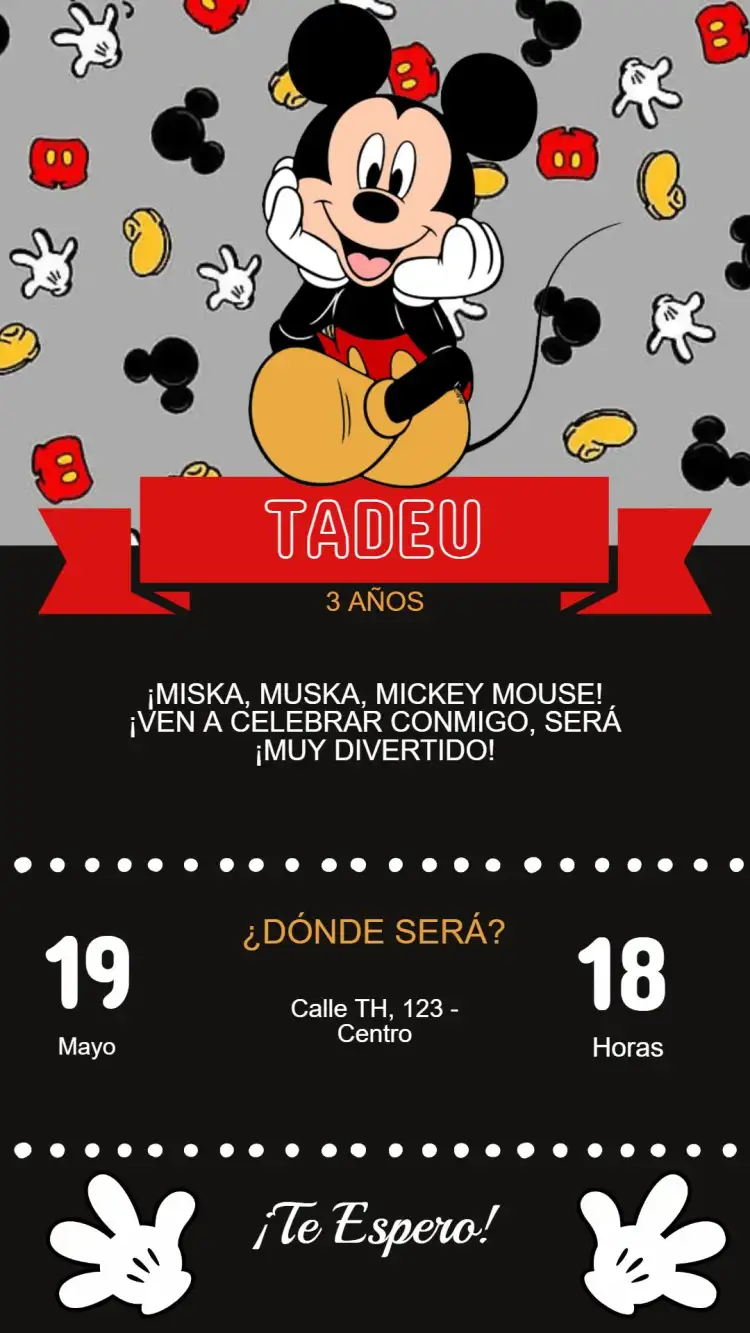 Invitación Cumpleaños Infantil Mickey