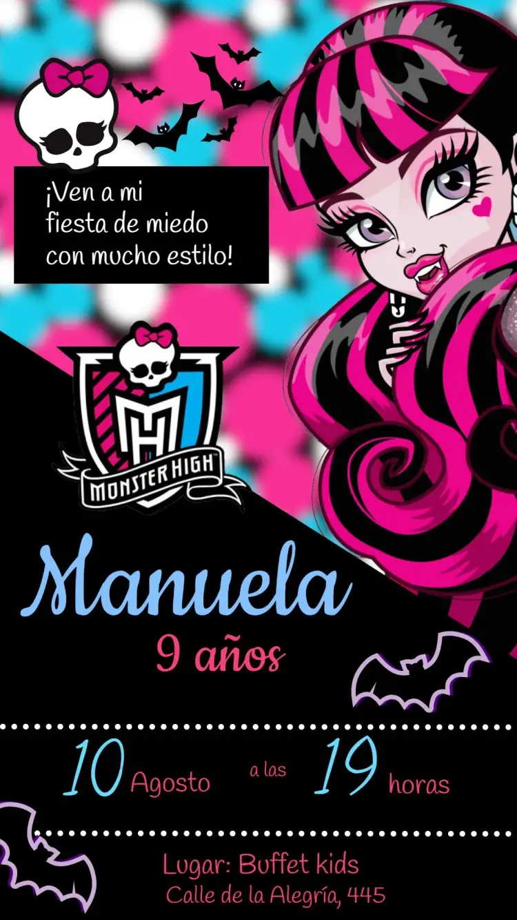Invitación Monster High Negro – tema Más buscados negro, monstruoso, temático, divertido, colorido, gótico