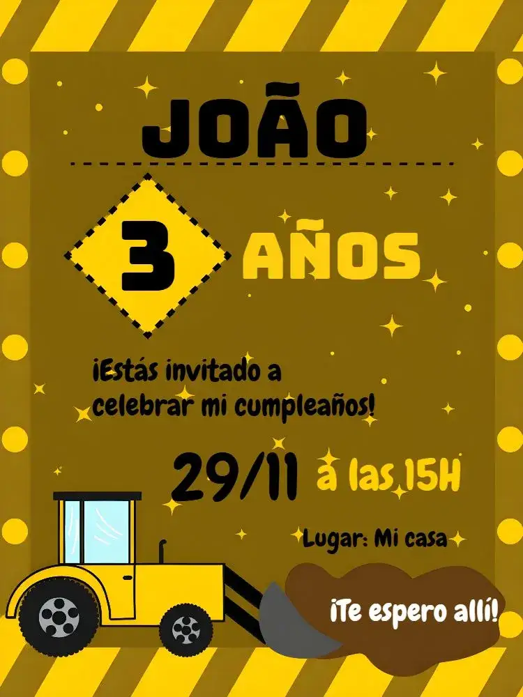 Invitación Construcción Pista – tema Té Rifa construcción, moderno, vibrante, divertido, infantil, temático