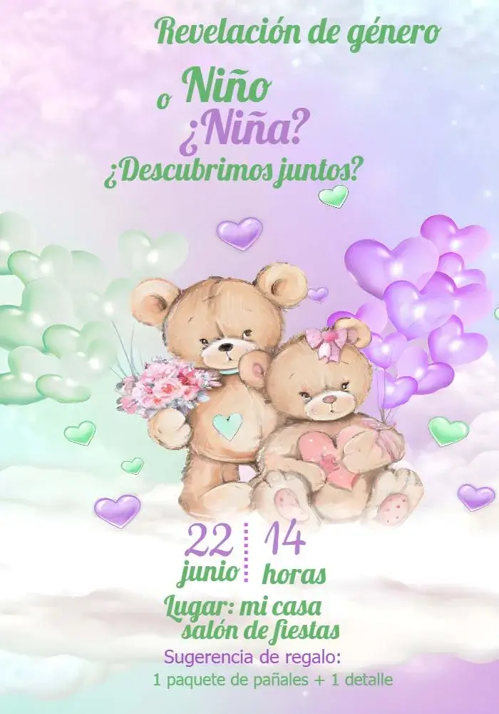 Invitación Baby Shower Ositos Lila