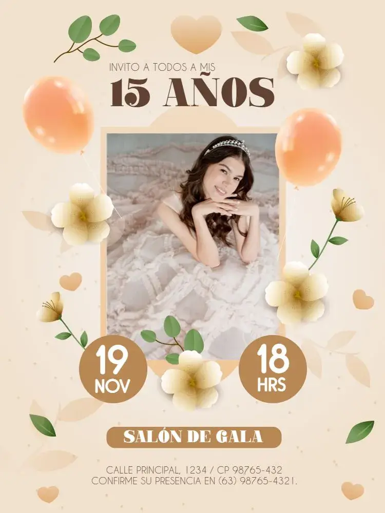 Invitación 15 Años Con Foto Durazno editable y personalizable