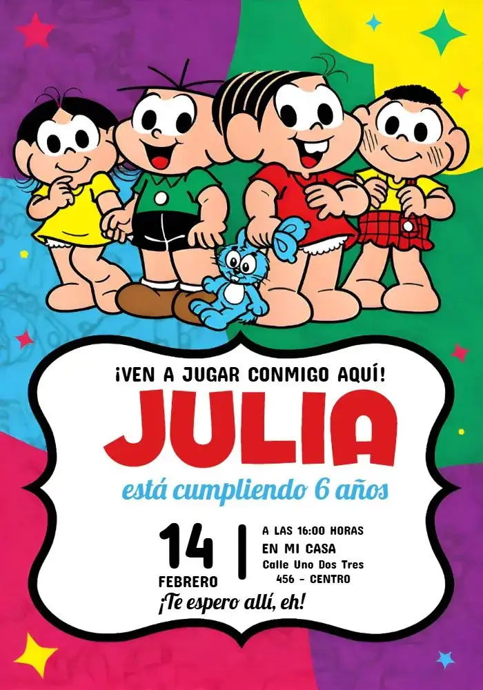 Invitación Turma De Mónica Magali – tema Cumpleaños Infantil colorido, divertido, infantil, cómico, animado