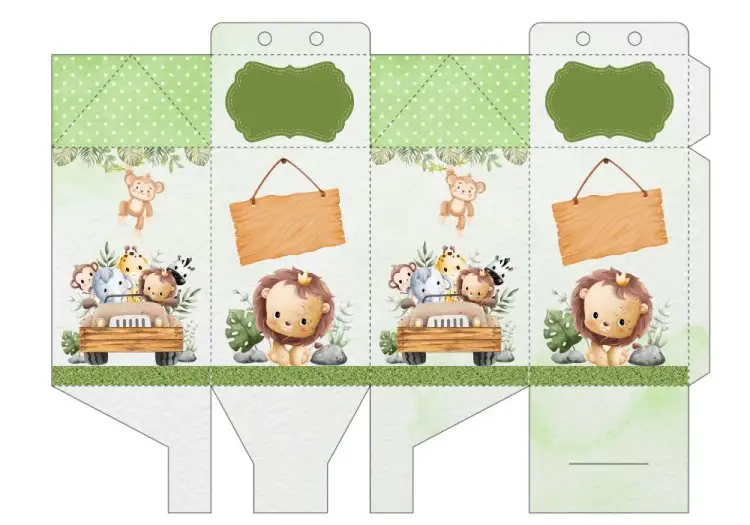 Invitación Caixa Milk Safari Verde – tema Más buscados safari, tropical, animales, verde, divertido, infantil