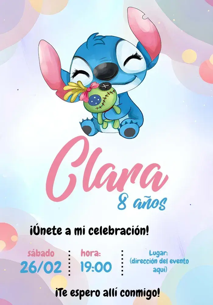 Invitación Stitch Acuarela Brillante