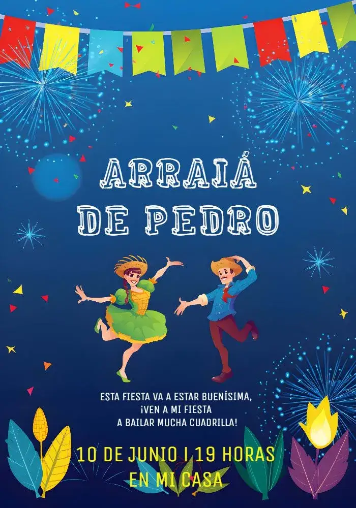 Invitación Arraiá Personalizado – tema Fechas Conmemorativas colorido, vibrante, tradicional, festivo, rústico