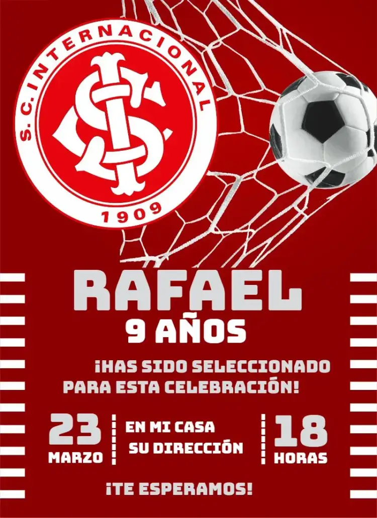 Invitación Internacional 5 – tema Cumpleaños fútbol, moderno, colorido, temático, dinámico, deportivo
