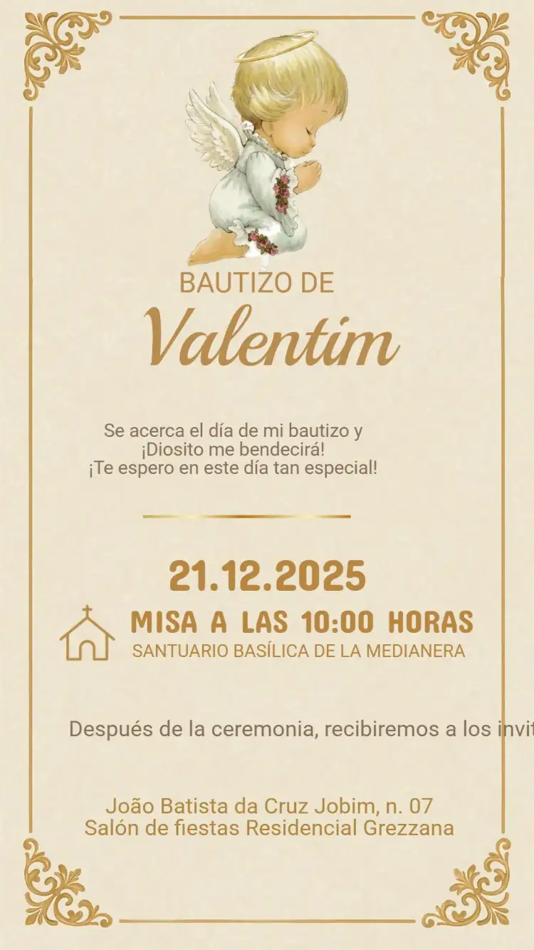 Invitación Invitación de Bautizo – tema Bautismo pastel, floral, minimalista, moderno, clásico, lúdico