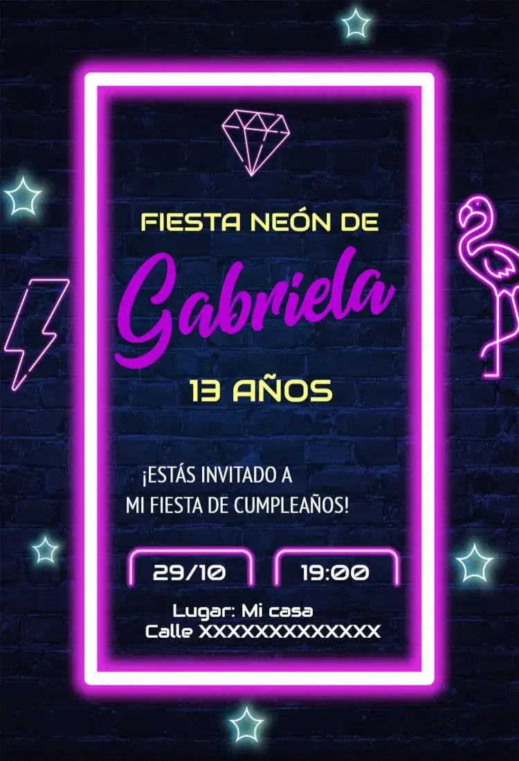 Invitación Digital Fiesta Neon Online Balada – tema 15 años brillante neón, moderno, colorido, festivo, vibrante, urbano