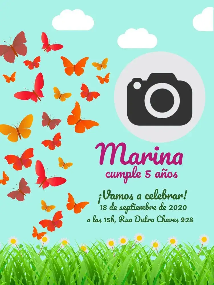 Invitación Fiesta Mariposas – tema Cumpleaños Infantil delicado, colorido, jardín, floral, infantil