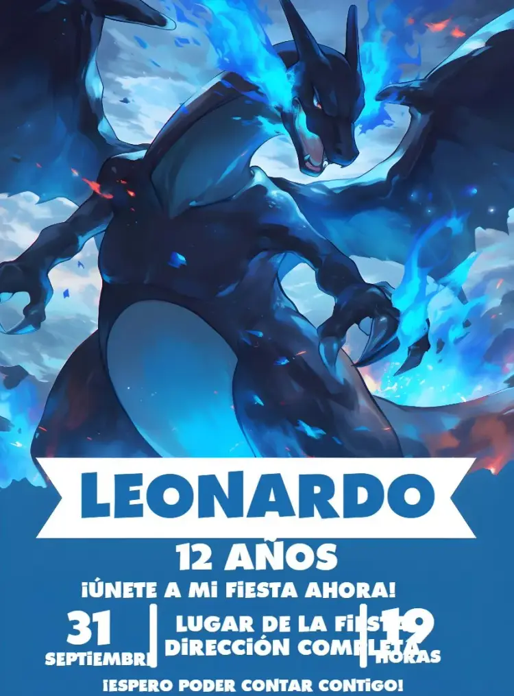 Invitación Mega Charizard Pokemon Charmander