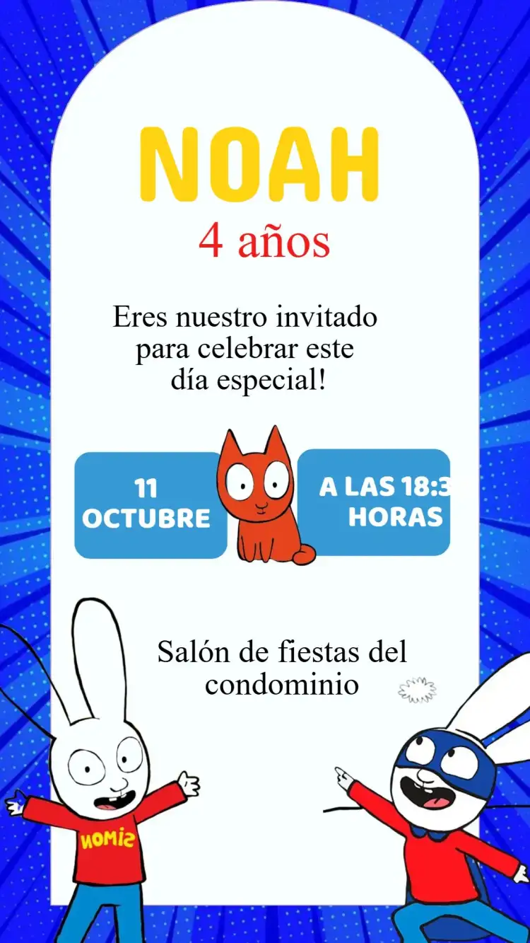 Invitación Invitación Cumpleaños Simon – tema Cumpleaños Infantil colorido, divertido, infantil, moderno, ilustraciones lúdicas